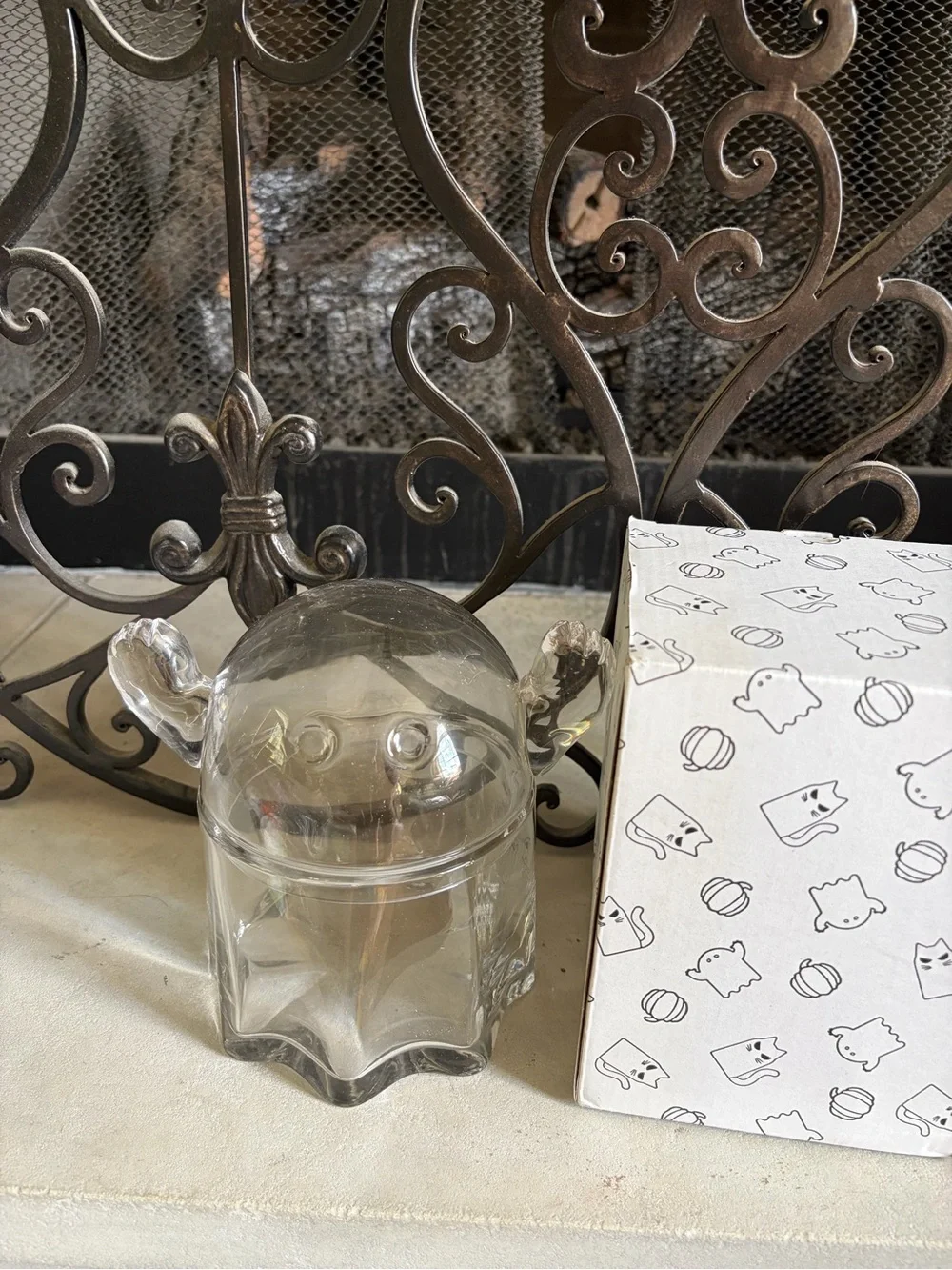 IKEA KUSTFYR HALLOWEEN Ghost Glass Clear Candy Bowl Lid New In Box